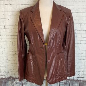 Wilsons Leather Vintage 70s Leather Jacket Blazer Size 10 Maroon Hippie Retro